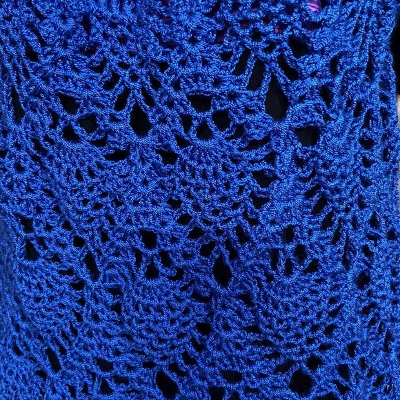 Crocheted Handmade Cotton Thread Pullover Top for Woman - Blue, Large Size - Picture 8 of 8